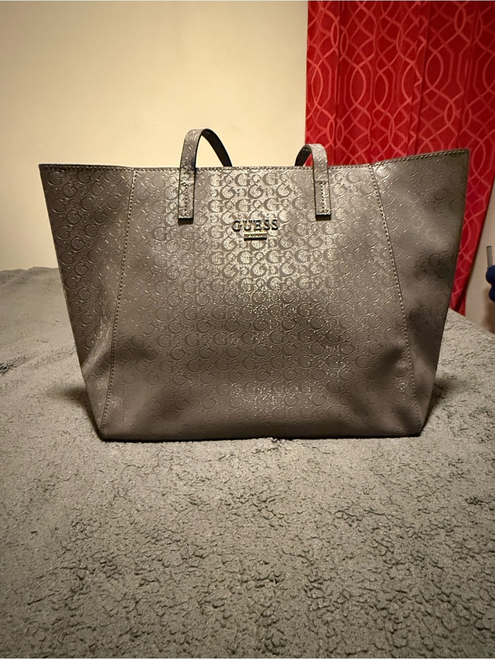 GUESS Embossed Signature Tote in Grey